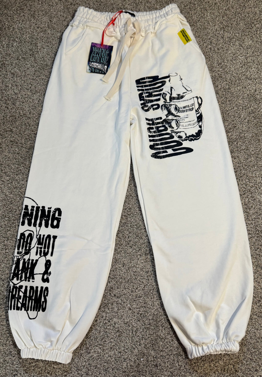 White Graphic Design Sweatpants