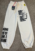 White Graphic Design Sweatpants