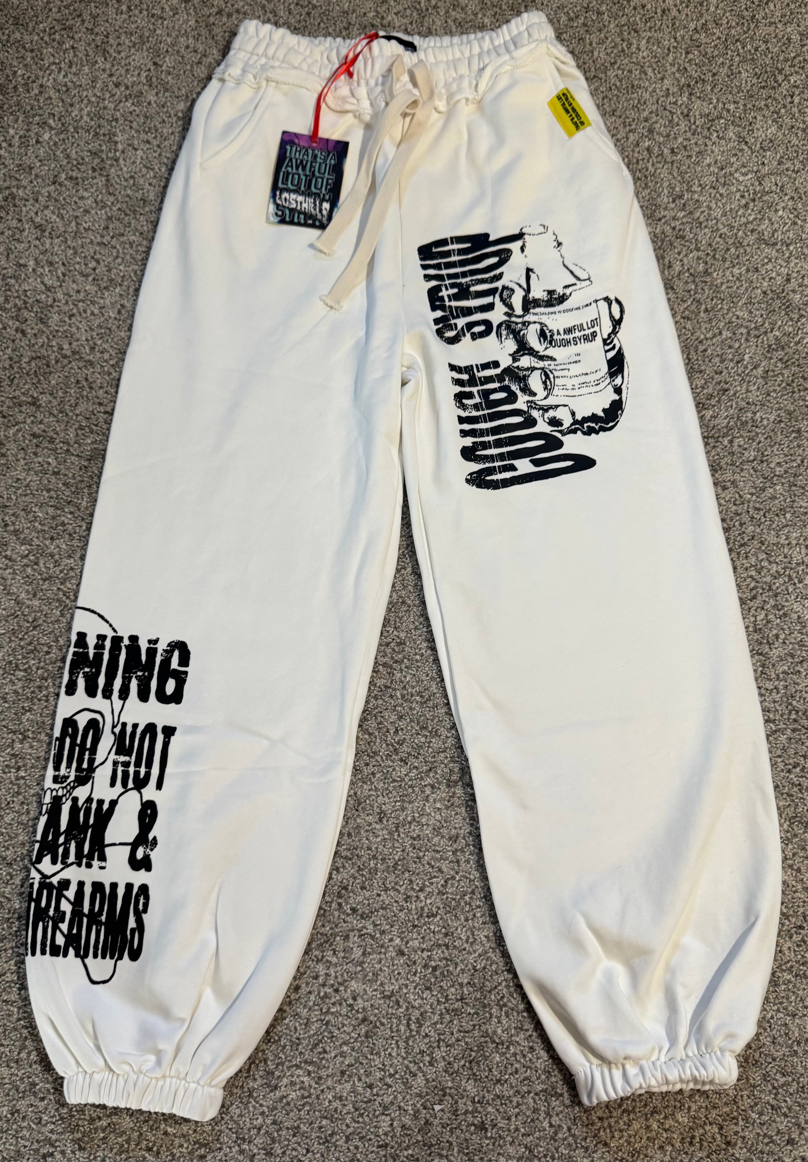 White Graphic Design Sweatpants