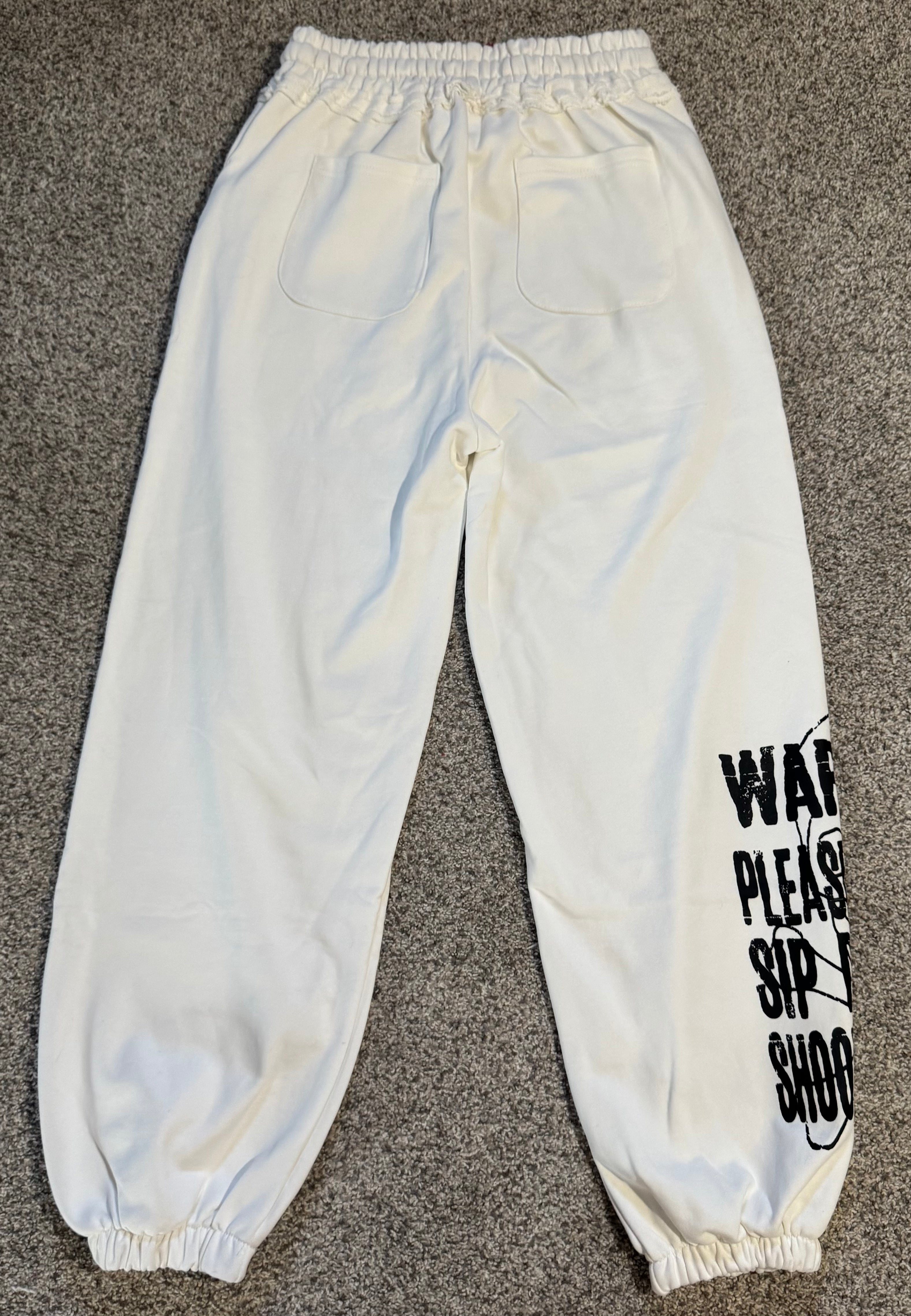 White Graphic Design Sweatpants
