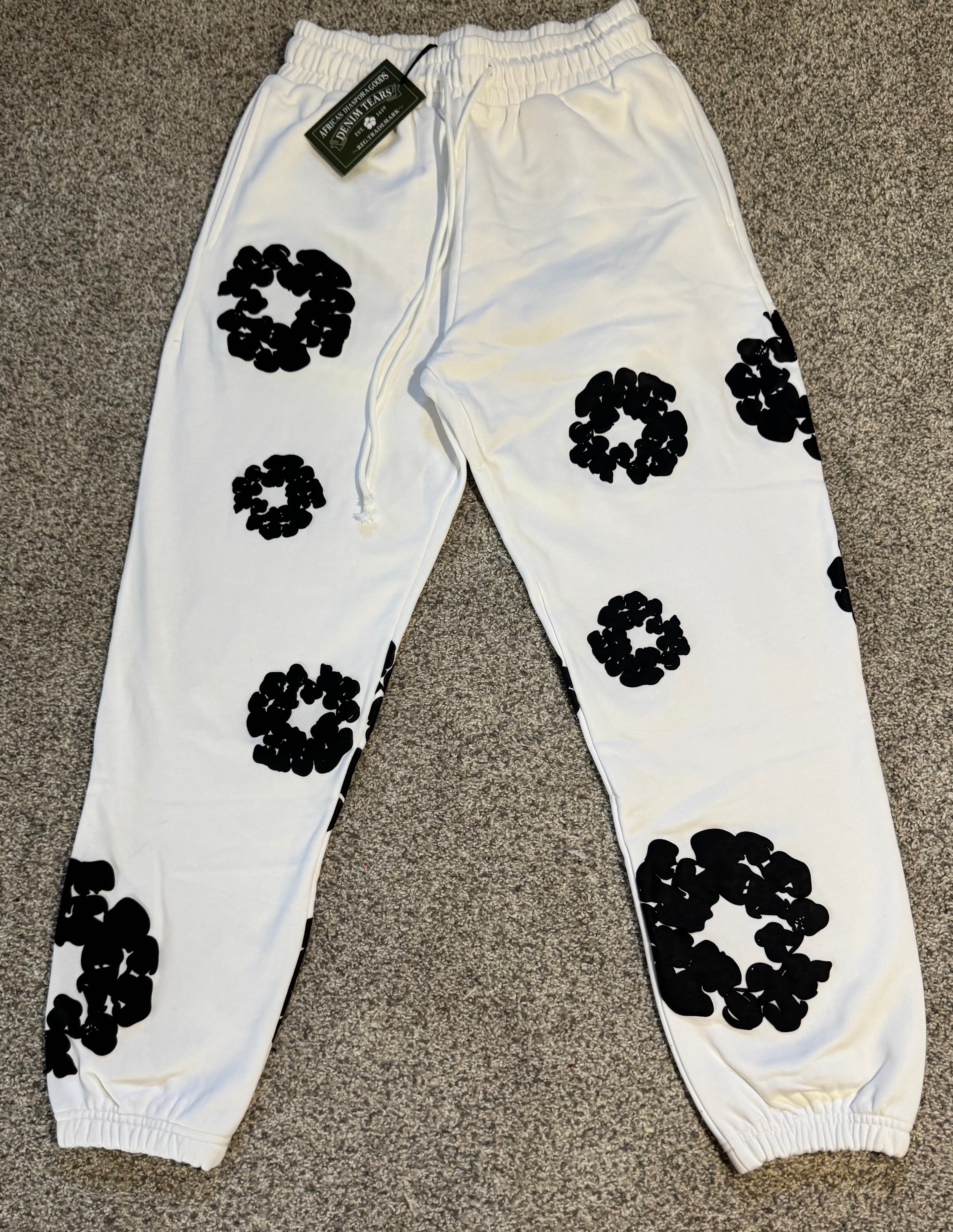 White Graphic Design Sweatpants