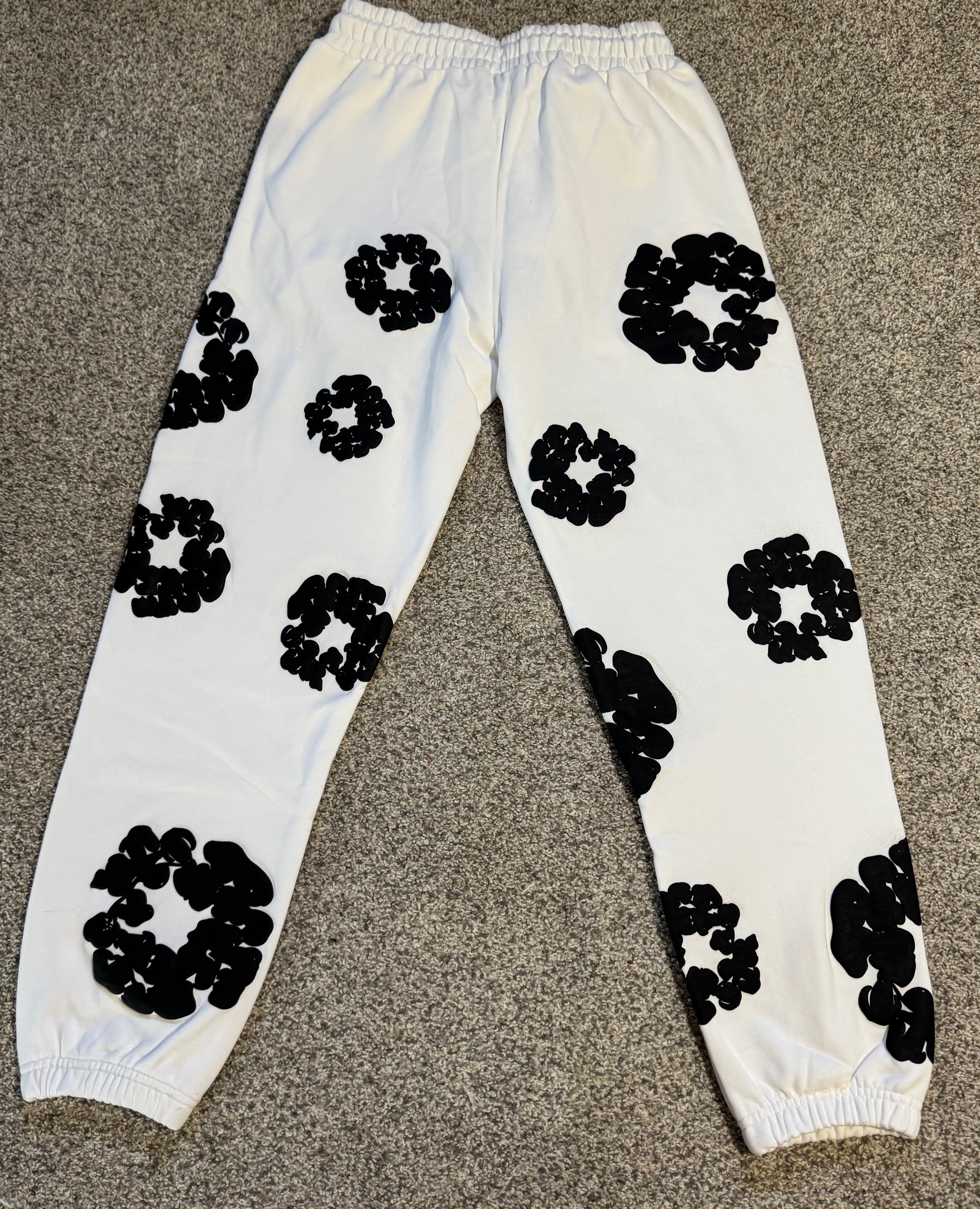 White Graphic Design Sweatpants